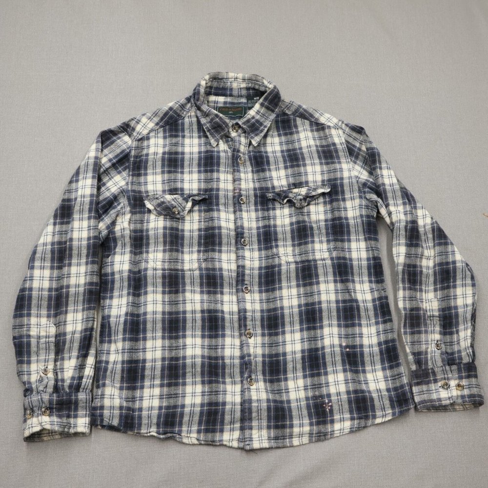 Field & Stream Mens Button Up Flannel Shirt Plaid Size M 100% Cotton Blue White